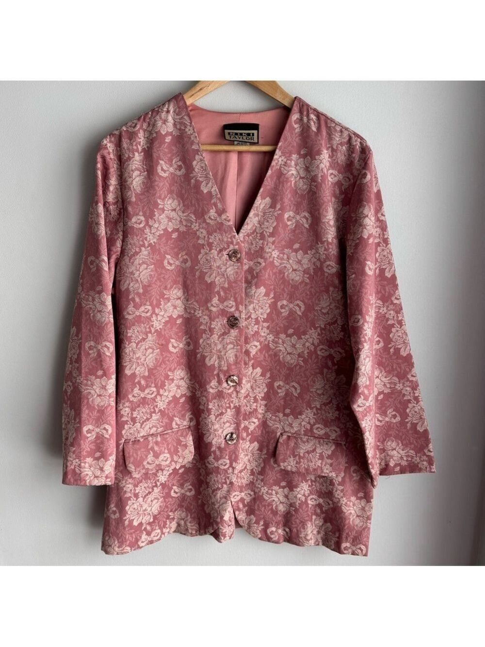 Vintage Niki Taylor Blazer + Skirt Set Sz L Pink Floral Suit Jacket Outfit Girly - Picture 2 of 16